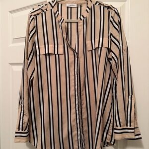 Calvin Klein Tan and Black Striped Blouse